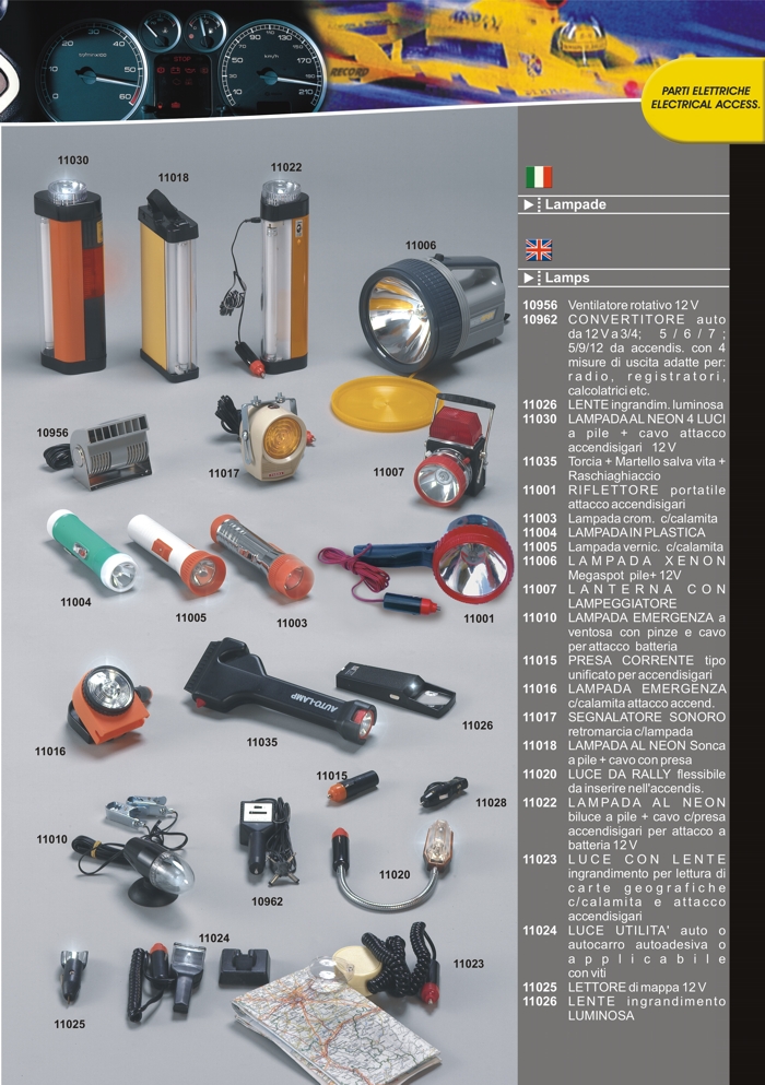 Torce, lampade elettriche e ventilatori per auto da Prodotti Record